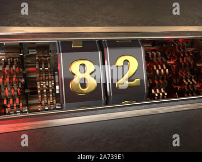 Numero 82 (numero ottanta-due) stile di slot machine. 3D illustrazione Foto Stock