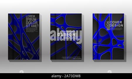 Vettore Collezione di copertine di libri, opuscoli ecc. Abstract sfondo blu scuro la sovrapposizione delle linee 3D carta per arti grafiche Illustrazione Vettoriale