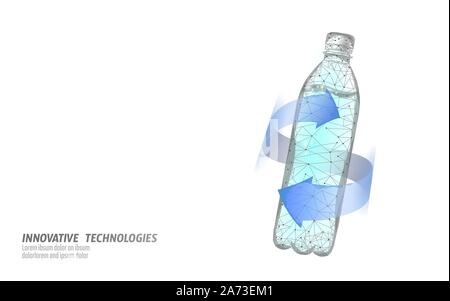 Banner poligonale per bottiglie d'acqua 3D. Pacchetto liquido Aqua. Bevanda trasparente in plastica bevanda piena acqua potabile artesiana naturale pulita. Bianco poly basso Illustrazione Vettoriale