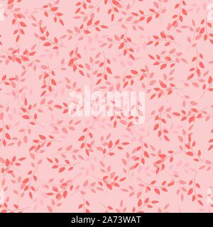 Illustrazione di rametti disposti in modo irregolare in tonalità di rosso e rosa. La ripetizione di modello grafico con pianta sagome. Vector seamless pattern. Illustrazione Vettoriale