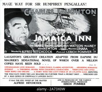 CHARLES LAUGHTON come Sir Humphrey Pengallan in GIAMAICA INN 1939 regista ALFRED HITCHCOCK romanzo DAPHNE DU MAURIER sceneggiatura Sidney Gilliat Joan Harrison e J.B. Produttore di Priestley Erich Pommer Mayflower Pictures Corporation / Associated British Picture Corporation (ABPC) Foto Stock