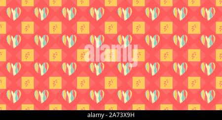 Rainbow, cuori colorati su un sfondo geometrico. Illustrazione vettoriale di una ripetizione di modello senza cuciture con colori pastello. Illustrazione Vettoriale