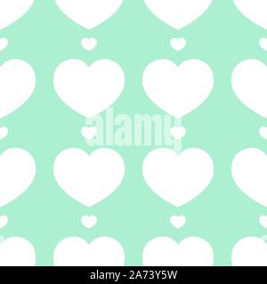 Piccoli e grandi cuori disposti sul neo Sfondo menta. Bianco cuori disposti alternativamente. Interminabile sequenza di ripetizione. Perfetta illustrazione vettoriale. Illustrazione Vettoriale
