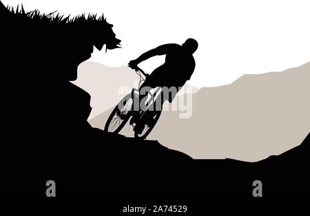 Ciclista riding down hill Illustrazione Vettoriale