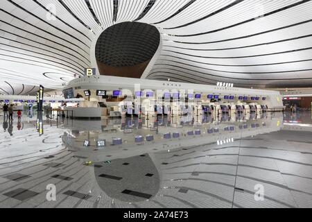 Pechino, Cina - 30 Settembre 2019: Pechino Daxing New International Airport Terminal (PKX) in Cina. | Utilizzo di tutto il mondo Foto Stock
