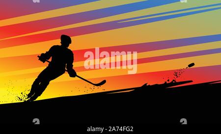 Hockey su silhouette luminose Illustrazione Vettoriale