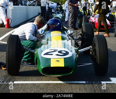 Nick Fennell, Lotus Climax 25, Glover Trophy, 1500cc Grand Prix Cars, 1961 al 1965, Goodwood 2019, settembre 2019, Automobiles, automobili, il circuito Foto Stock