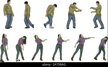 Gli zombie colorati set 2 Illustrazione Vettoriale