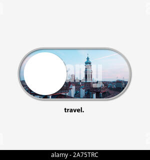 Interruttore di disinnesto per il vostro viaggio dei sogni - girare la corsa a. Bellissima vista del paesaggio come un modo per trasformare ogni momento dell'anno in viaggio. Scopri il mondo facile come utilizza lo smartphone. Il design moderno. Foto Stock