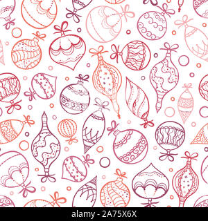 Elegante disegnati a mano Ornamenti natale seamless pattern, decorate baubles appendere, grande per natale incarto, banner, inviti, sfondo - ve Foto Stock