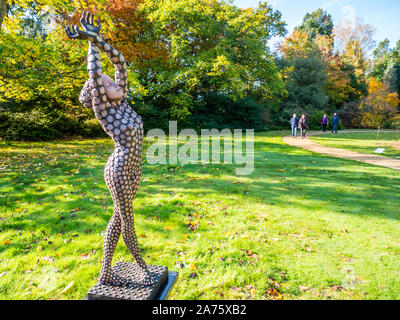 La gente camminare nel paesaggio reale, Savill Gadens, Surrey, England, Regno Unito, GB. Foto Stock