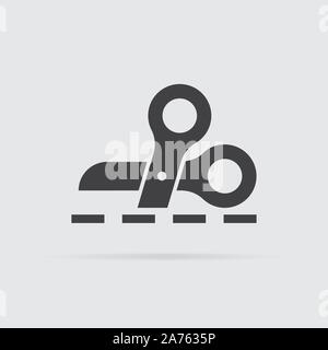 Icona delle forbici in stile piatto isolato su sfondo grigio. Per il vostro design, logo. Illustrazione Vettoriale. Illustrazione Vettoriale