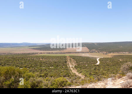 Addo Elephant National Park panoramica dall'Zuurkop Lookout, Capo orientale, Sud Africa, il terzo più grande parco faunistico nel paese Foto Stock