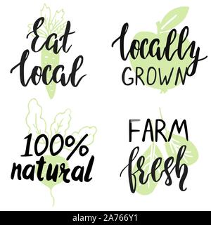 Set di disegnati a mano logo per il locale, prodotto naturale design. Illustrazione Vettoriale