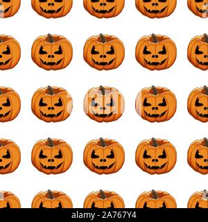 Illustrazione sul tema grande disegno colorato Halloween, seamless arancione zucca. Seamless disegno consistente di zucca raccolta, accessorio a Hallowee Illustrazione Vettoriale