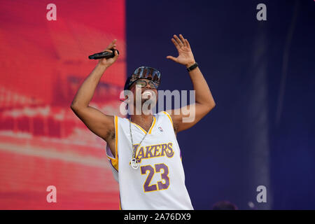 Rio de Janeiro, Brasile, 5 ottobre 2019. Il cantante Buchechha durante il suo concerto rock a Rio 2019 a Rio de Janeiro Foto Stock
