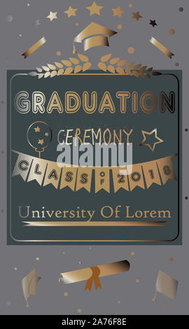 Cerimonia di laurea annuncio. Ricco stile dorato con golden glitter elementi. Congratulazioni laureati. Foto Stock