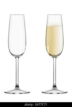 Pieno e vuoto champagne illustrazione di vetro Illustrazione Vettoriale