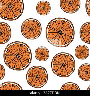 Frutta Handdrawn picchiettio senza giunture con Orange, illustrazione vettoriale, su sfondo bianco Illustrazione Vettoriale