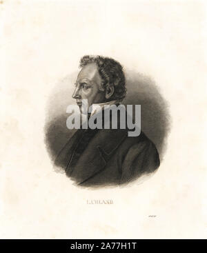 Johann Ludwig Uhland (1787-1862), poeta tedesco, filologo e storiografo letterario. Litografia da P. Wurster da Carl Hoffmann il libro del mondo, Stuttgart, 1848. Foto Stock