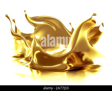 Un tocco di spessore, golden liquido. Il rendering 3d, 3d'illustrazione. Foto Stock