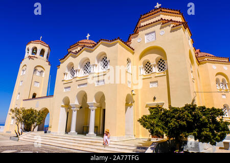 Agios Charalambos chiesa. Exo Gonia village. Isola di Santorini. Isole Cicladi. La Grecia. Foto Stock