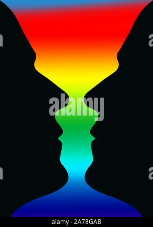 Illusione ottica un arcobaleno vaso o due persone tra loro affacciate Foto Stock