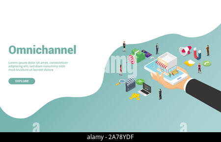 Omnichannel marketing business per il sito di atterraggio del modello homepage o banner con stile isometrico Foto Stock