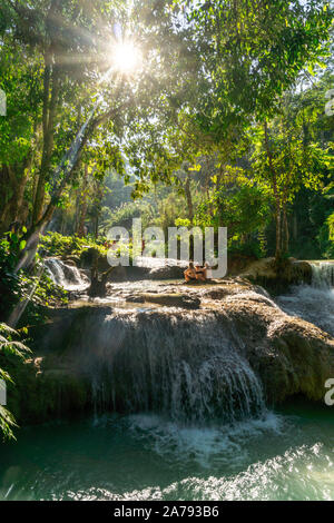 Keang Si cascate, vicino a Luang Prabang, Laos, Indocina, Asia sud-orientale, Asia Foto Stock