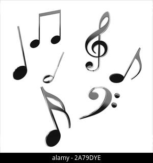 Note musicali 3D isolati su sfondo bianco Foto Stock