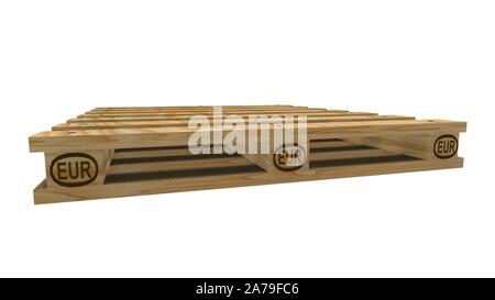 3D illustrazione pallet di legno su sfondo bianco secondo la norma EURO Foto Stock