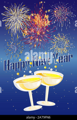 Fuochi d'artificio di notte con il nero e il blu cielo Foto Stock