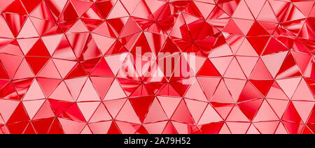 Sfondo con poligoni triangolari in colore rosso. Immagine 3D render Foto Stock