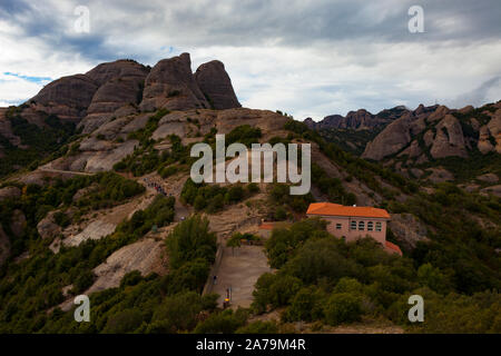 Area Tebes, vicino Ermita Sant Joan e Sant Joan funicolare, Montserrat, montagna, Catalogna Foto Stock