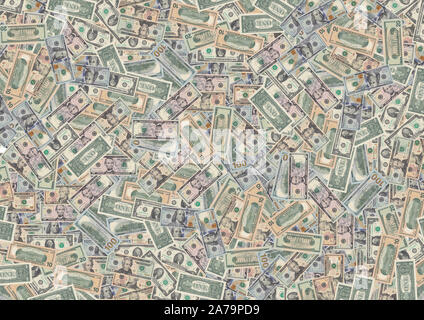 Modello - un solido - Tappeto da banconote di vari valori di faccia della moneta americana - dollari americani (USD) Foto Stock