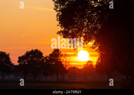 Un tramonto speciale con colori intensi in autunno sera Foto Stock