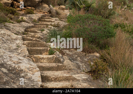 Gradini tagliati nella roccia, Mgarr ix Xini, Gozo Foto Stock