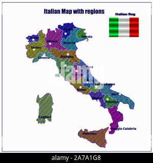 Mappa dell'Italia. Luminoso con illustrazione colorata mappa italiano. Italia mappa con le regioni italiane. Immagine con sfondo bianco. Foto Stock