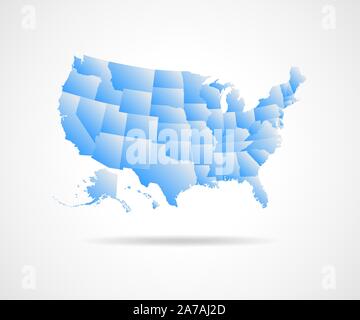 Set di blue USA membri - illustrazione vettoriale. Alta dettagliata mappa vettoriale - Stati Uniti. Illustrazione Vettoriale
