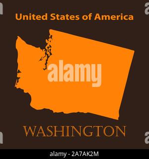 Arancione Mappa Washington - illustrazione vettoriale. Semplice piatto mappa di Washington su uno sfondo di colore marrone. Illustrazione Vettoriale