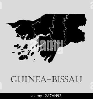 Nero - Guinea Bissau mappa su sfondo grigio chiaro. Nero - Guinea Bissau mappa - illustrazione vettoriale. Illustrazione Vettoriale