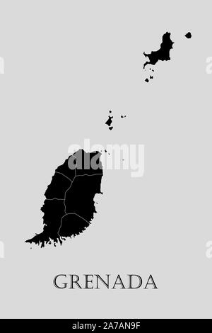 Nero a Grenada mappa su sfondo grigio chiaro. Nero mappa Grenada - illustrazione vettoriale. Illustrazione Vettoriale
