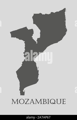 Grigio Mozambico mappa su sfondo grigio chiaro. Grigio mappa Mozambico - illustrazione vettoriale. Illustrazione Vettoriale