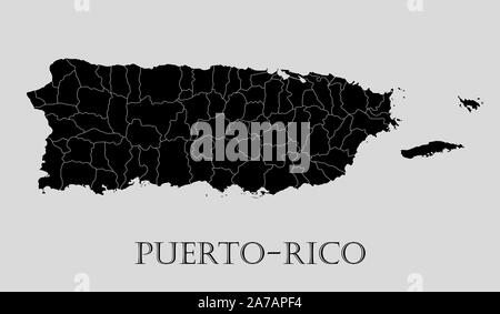Nero mappa Puerto-Rico su sfondo grigio chiaro. Nero mappa Puerto-Rico - illustrazione vettoriale. Illustrazione Vettoriale