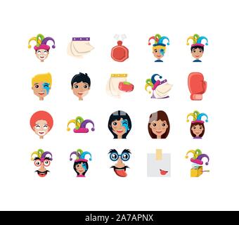 Clown e joker icon set pack, alta qualità varietà simboli illustrazione vettoriale Illustrazione Vettoriale