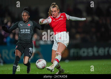 BOREHAMWOOD, Inghilterra - 31 ottobre: Jill Roord arsenale di germogli su obiettivo durante il femminile UEFA Champions League football match tra Arsenal Donne vs SK Slavia Praha Donne al Parco Prato su ottobre 31, 2019 a Borehamwood, Inghilterra (foto di Daniela Porcelli/SPP) Credito: SPP Sport Stampa foto. /Alamy Live News Foto Stock