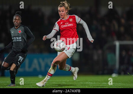 BOREHAMWOOD, Inghilterra - 31 ottobre: Jill Roord arsenale di germogli su obiettivo durante il femminile UEFA Champions League football match tra Arsenal Donne vs SK Slavia Praha Donne al Parco Prato su ottobre 31, 2019 a Borehamwood, Inghilterra (foto di Daniela Porcelli/SPP) Credito: SPP Sport Stampa foto. /Alamy Live News Foto Stock