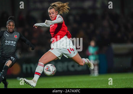 BOREHAMWOOD, Inghilterra - 31 ottobre: Jill Roord arsenale di germogli su obiettivo durante il femminile UEFA Champions League football match tra Arsenal Donne vs SK Slavia Praha Donne al Parco Prato su ottobre 31, 2019 a Borehamwood, Inghilterra (foto di Daniela Porcelli/SPP) Credito: SPP Sport Stampa foto. /Alamy Live News Foto Stock