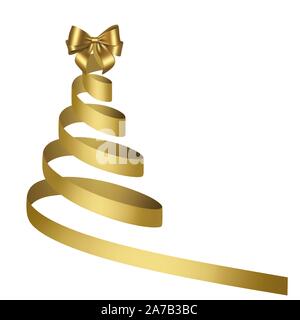 Abstract albero di natale con la prua in oro e nastro Illustrazione Vettoriale