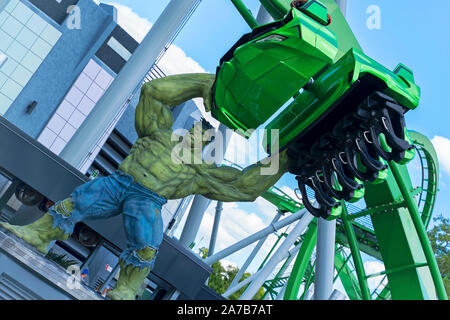 Incredible Hulk roller coaster ride, Isole di avventura, Universal Studios Orlando, Florida, Stati Uniti d'America Foto Stock